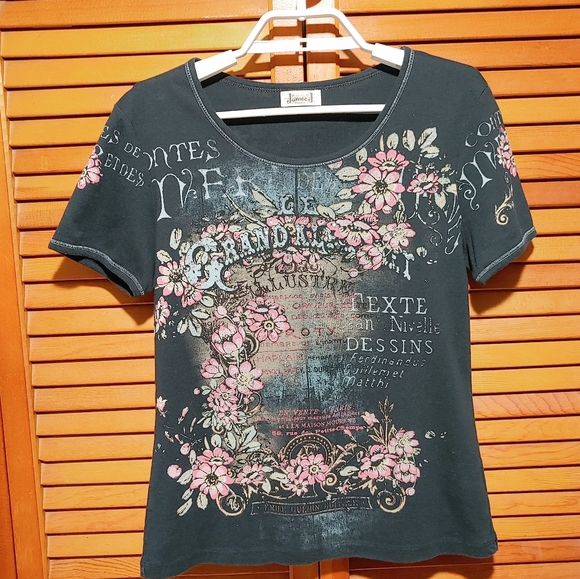 Jamee J Tops Jamee J Rhinestones Floral Embellished Tshirt Poshmark